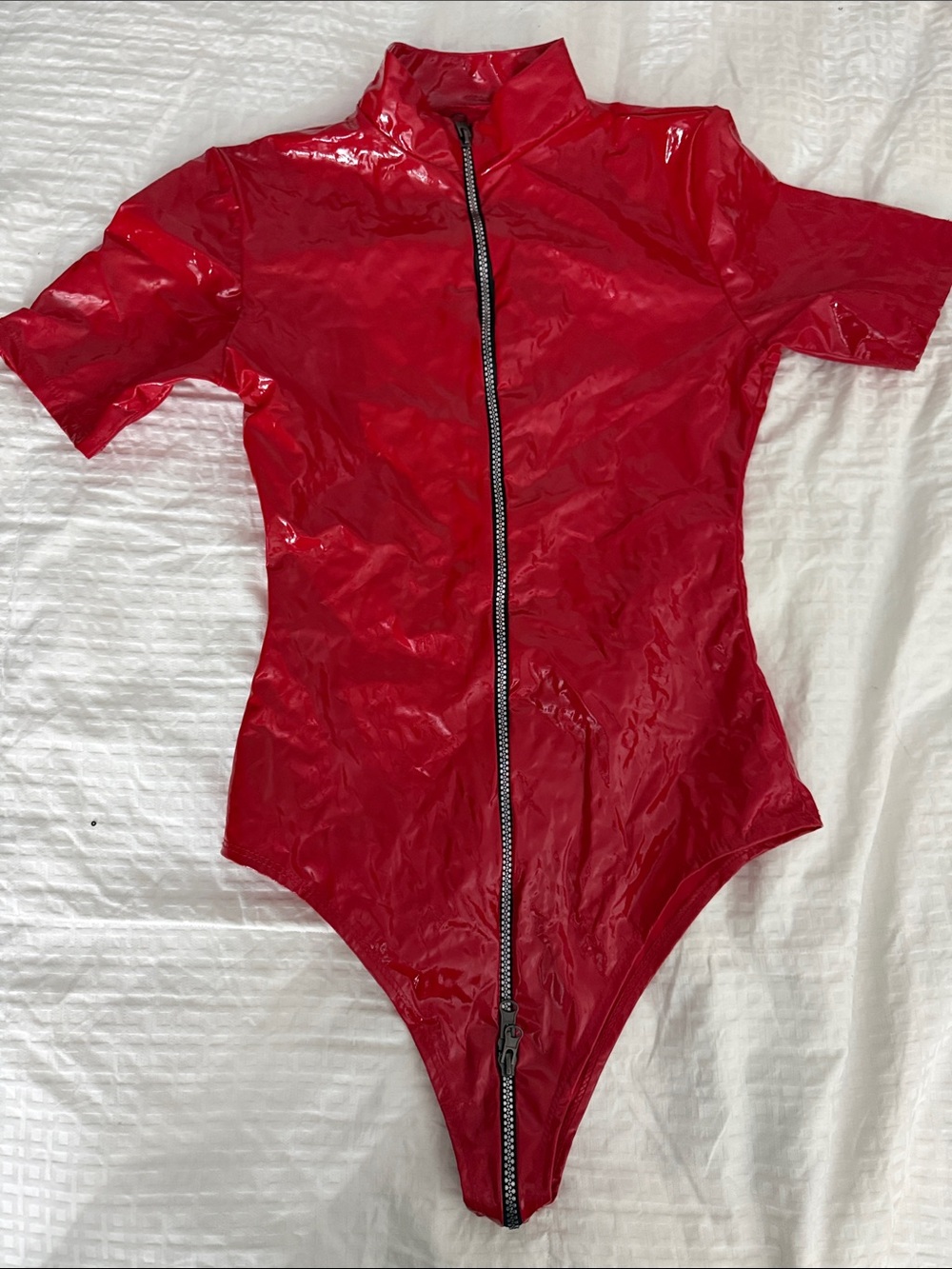 Red One-Piece Zipper Bodysuit
